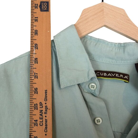 Cubavera Leaf Embroidered Camp Shirt XL Sage Green Coastal Retro Hawaiian - Picture 5 of 7